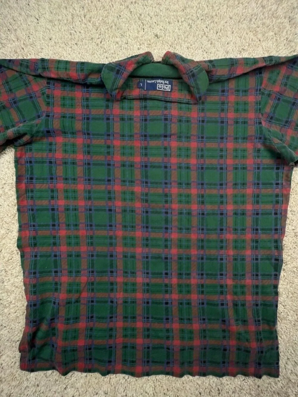 Polo Ralph Lauren Cotton Short Sleeve Polo Shirt w Pony Large Plaid Green Red